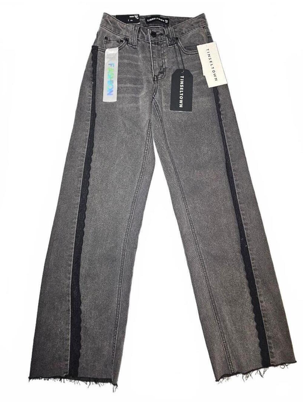 Tinseltown Womens 0/24 Baggy Jeans Gray Black Lace NWT